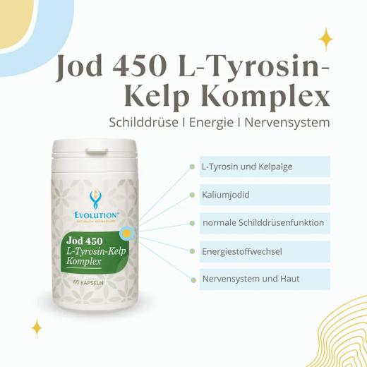 Jod 450µg L-Tyrosin-Kelp Komplex 60 Kapseln hochdosiert