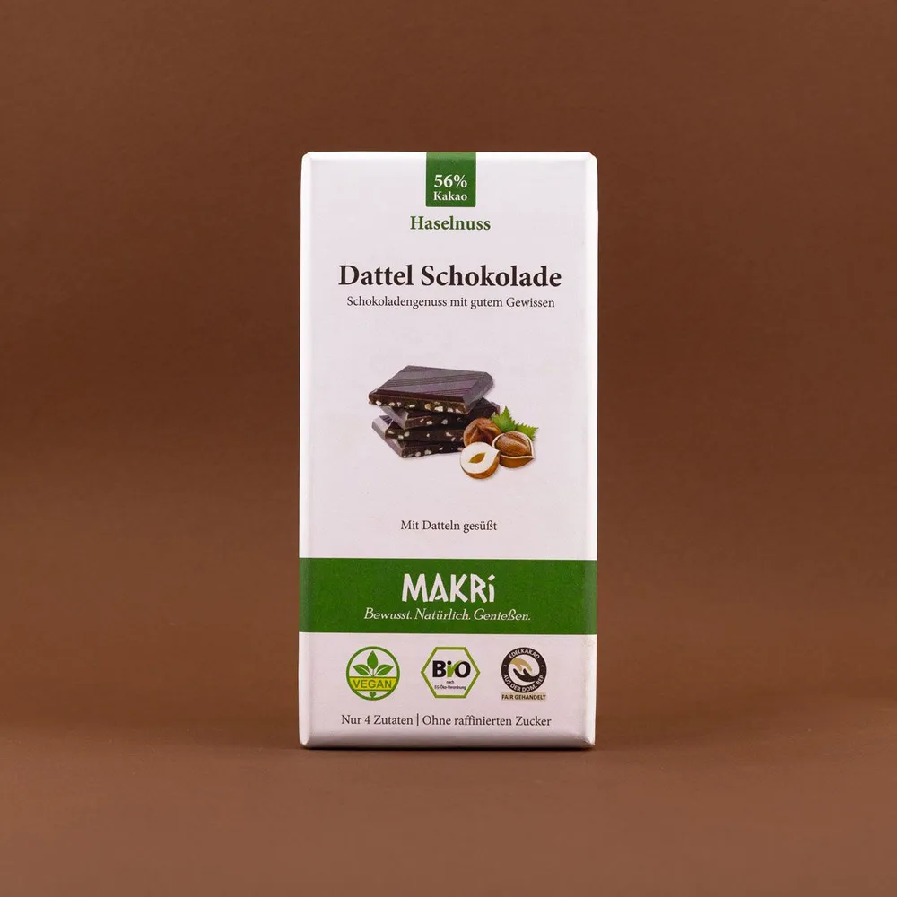 MAKRi Dattel Schokolade Haselnuss 56% Kakao 85g Bio