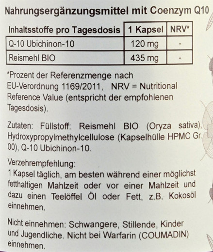 Co-Enzym Q10 120mg (Ubichinon) 180 Kapseln
