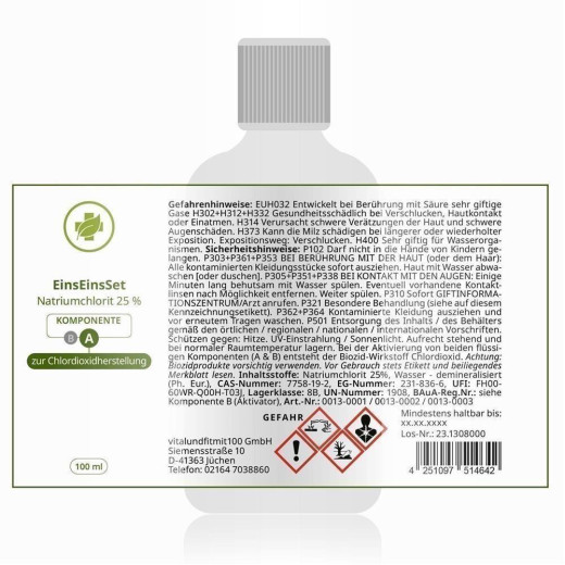 Eins Eins Set - Chlordioxid (Aquapur Ersatz) 2x100ml