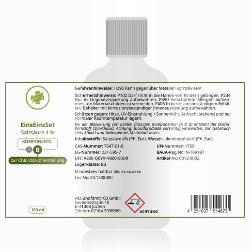 Eins Eins Set - Chlordioxid (Aquapur Ersatz) 2x100ml